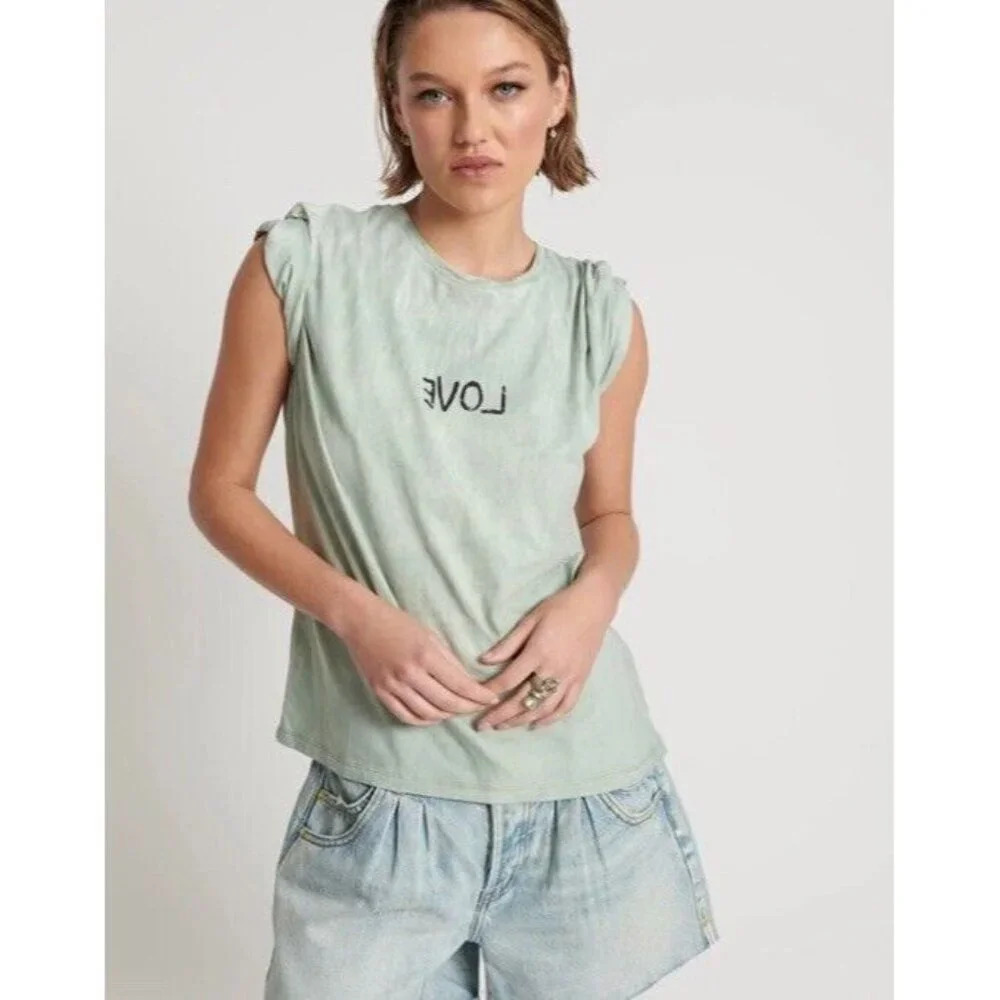 One Teaspoon Womens Love Stained Tee Shirt Short Sleeve Sage Green Size Small